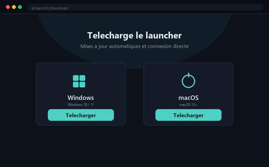 Page de téléchargement du launcher